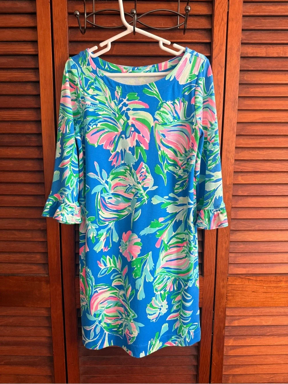 Lilly Pulitzer Bright Blue Floral Shift Dress with Pink & Green Accents
